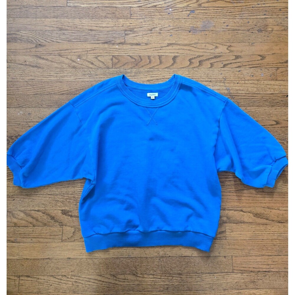 Anthropologie Pilcro The Niki Embroidered Bubble Sweatshirt Blue Size Medium